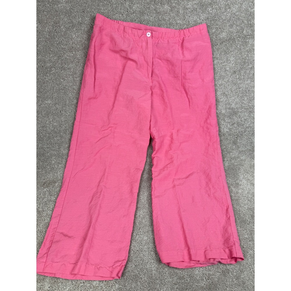 Dina K Pink Ramie Viscose Wide Leg Cropped Pants Womens XL Elastic Waist Summer